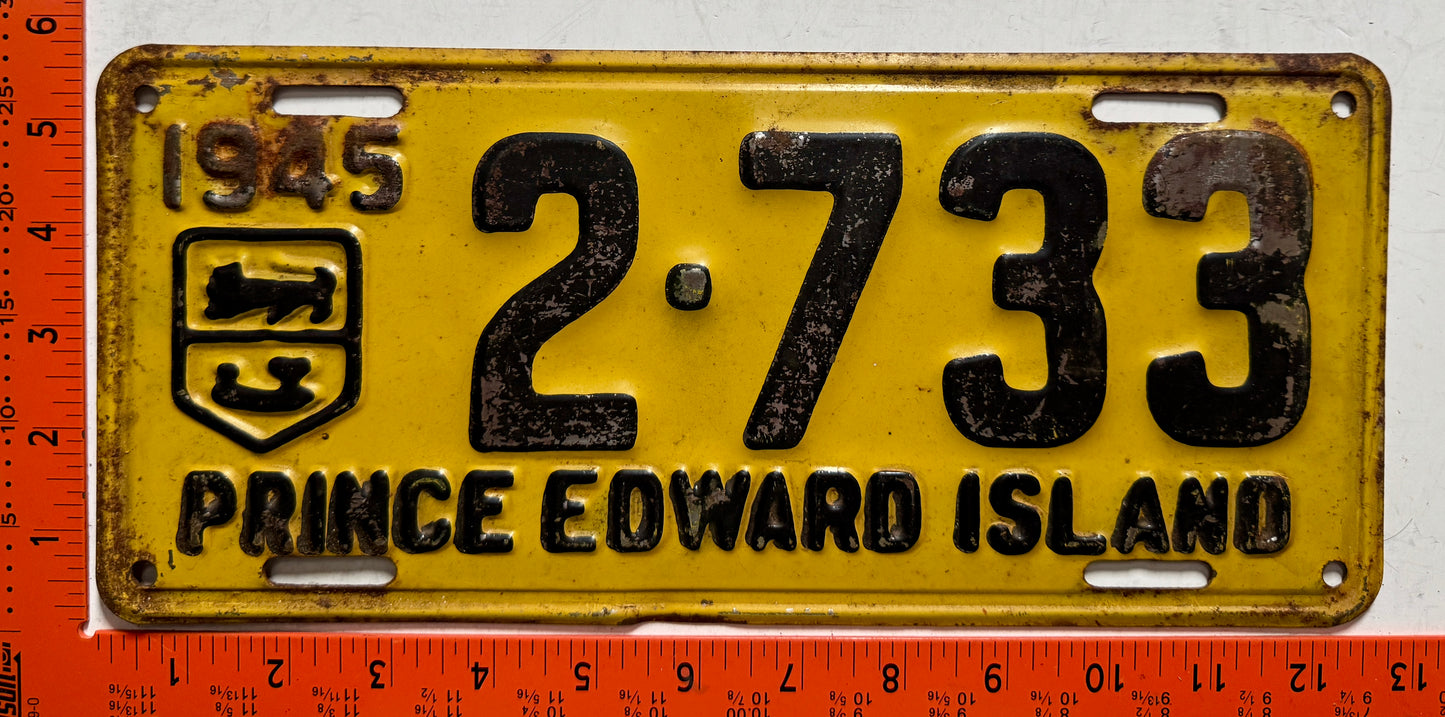 1945 Prince Edward Island #2-733 Passenger License Plate