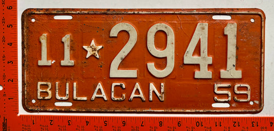 1959 Bulacan, Philippines #11*2941 Passenger License Plate