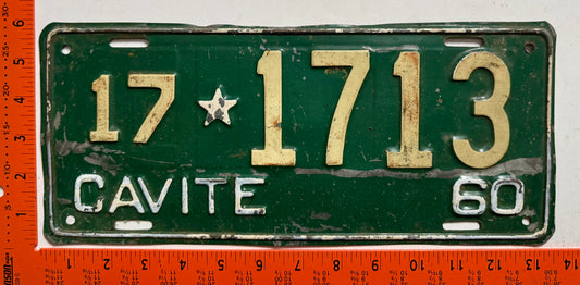 1960 Cavite, Philippines #17*1713 Passenger License Plate