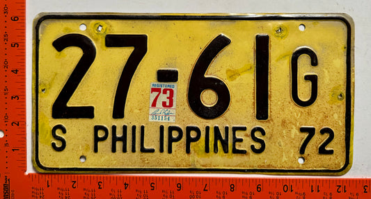 1972/1973 Philippines #27-61G Service Vehicle License Plate