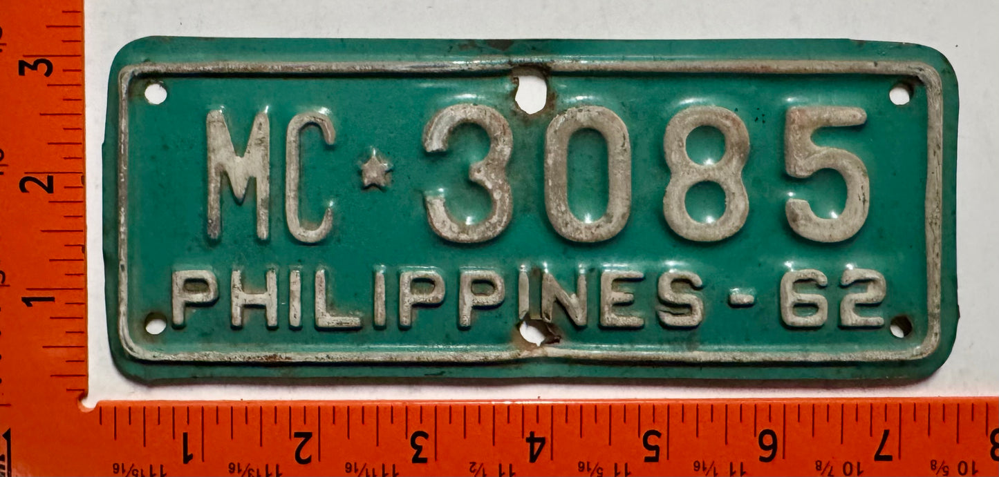 1962 Philippines #MC*3085 Motorcycle License Plate