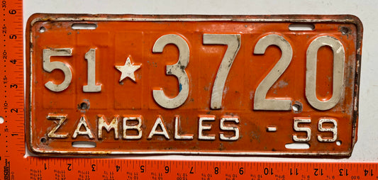 1959 Zambales, Philippines #51*3720 Passenger License Plate