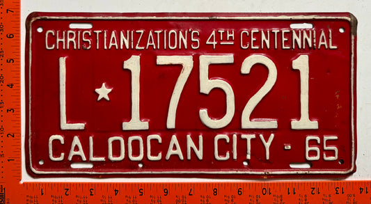 1965 Caldocan City, Philippines #L*17521 Passenger License Plate