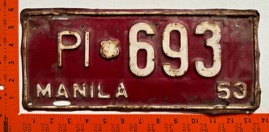 1953 Manila, Philippines #PI 693 Official License Plate