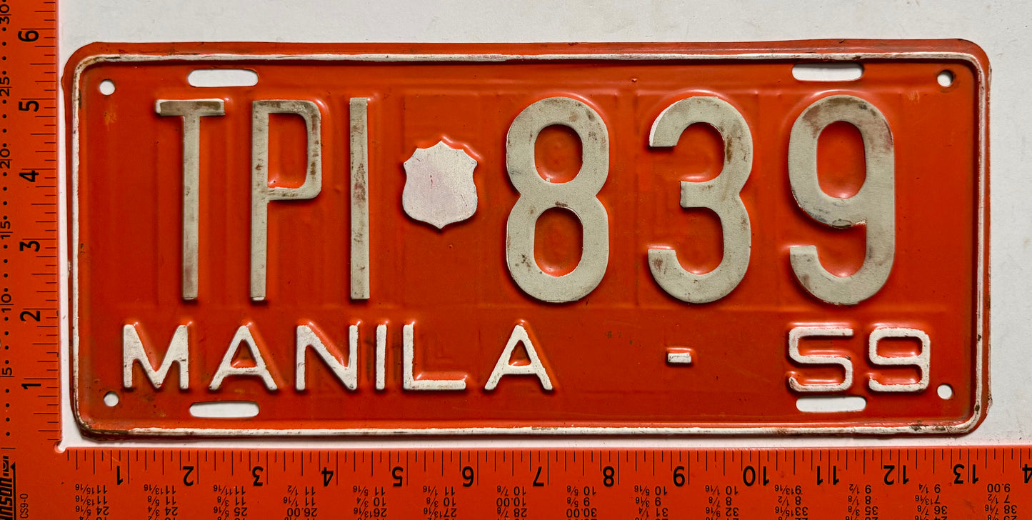 1959 Manila, Philippines #TPI-839 Government Truck License Plate