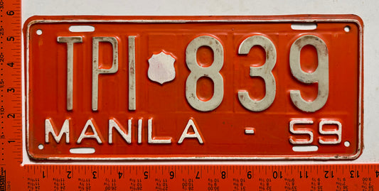 1959 Manila, Philippines #TPI-839 Government Truck License Plate