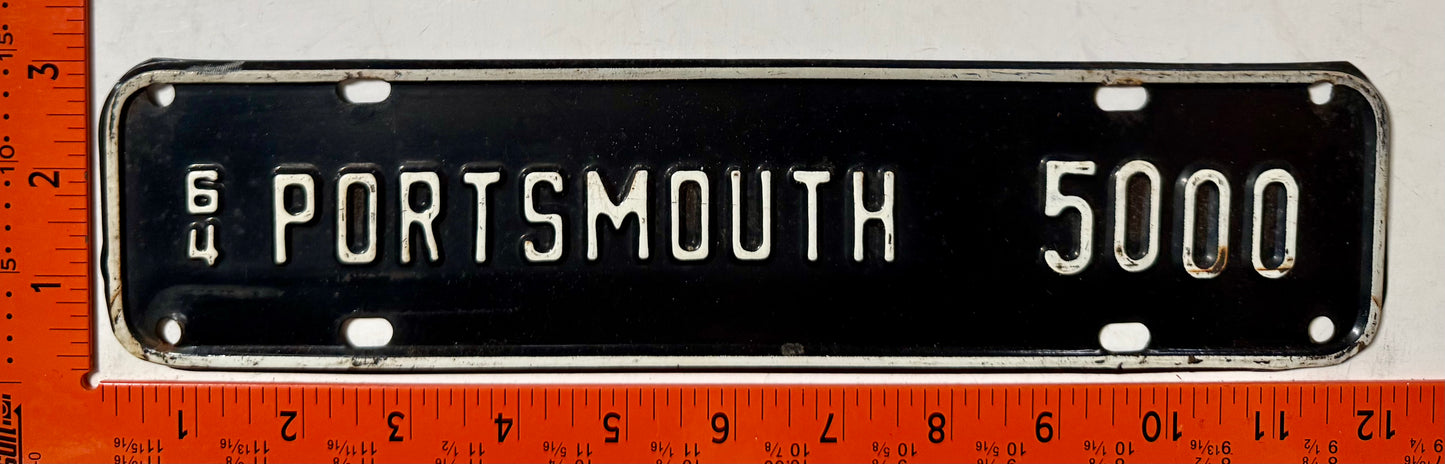 1964 Portsmouth, Virginia #5000 License Plate