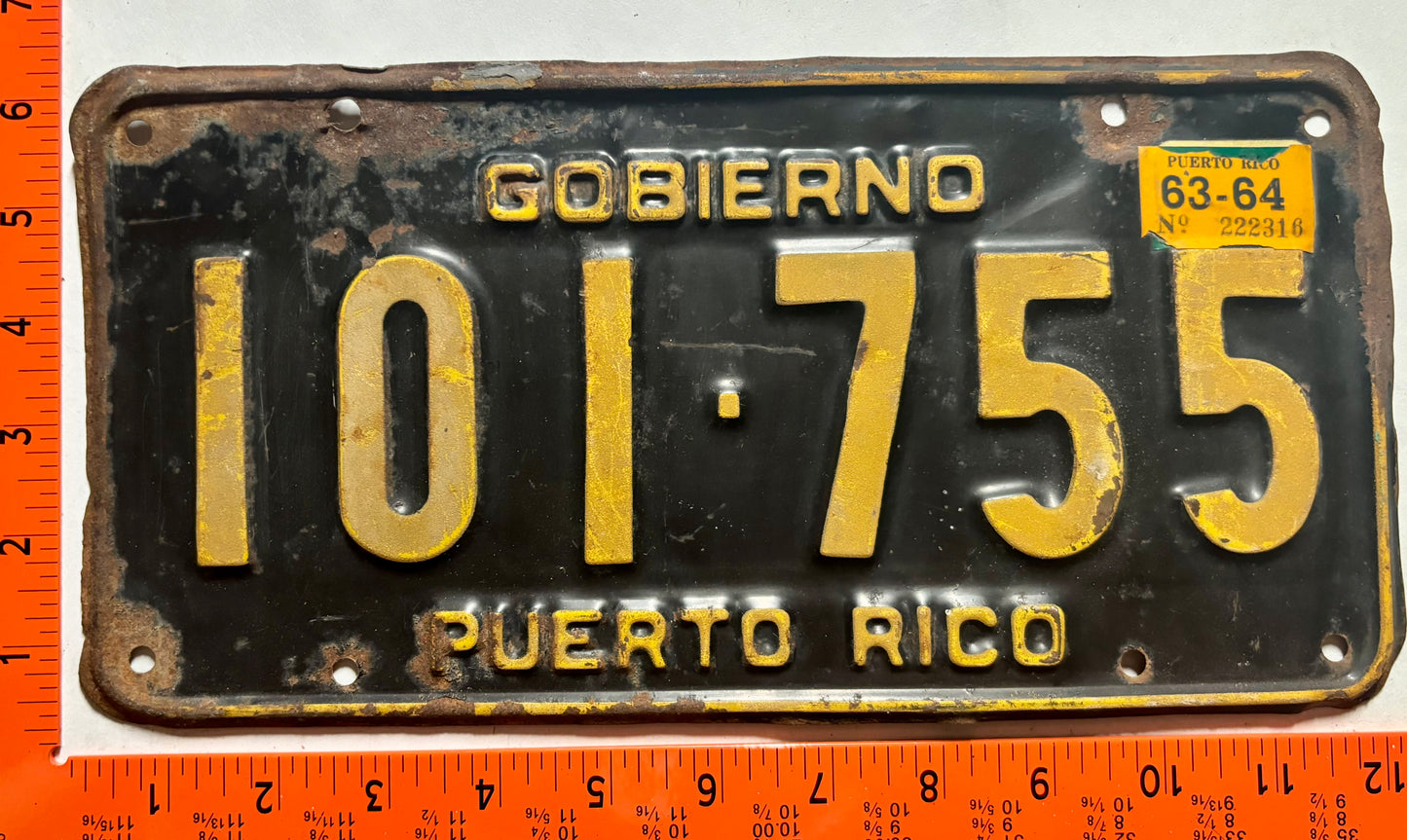 1963/1964 Puerto Rico #101-755 Government License Plate