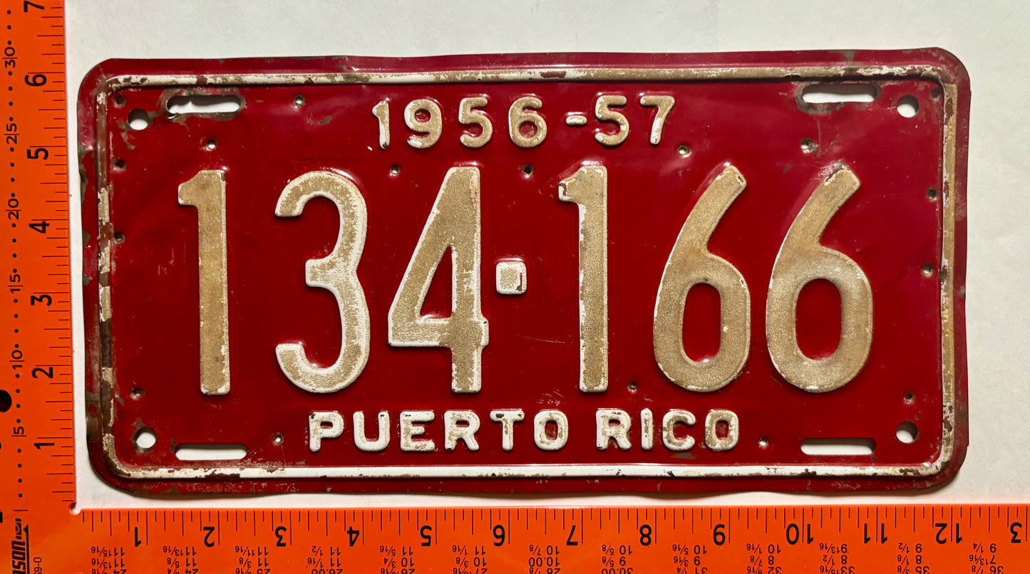 1956/1957 Puerto Rico #134-166 Passenger License Plate
