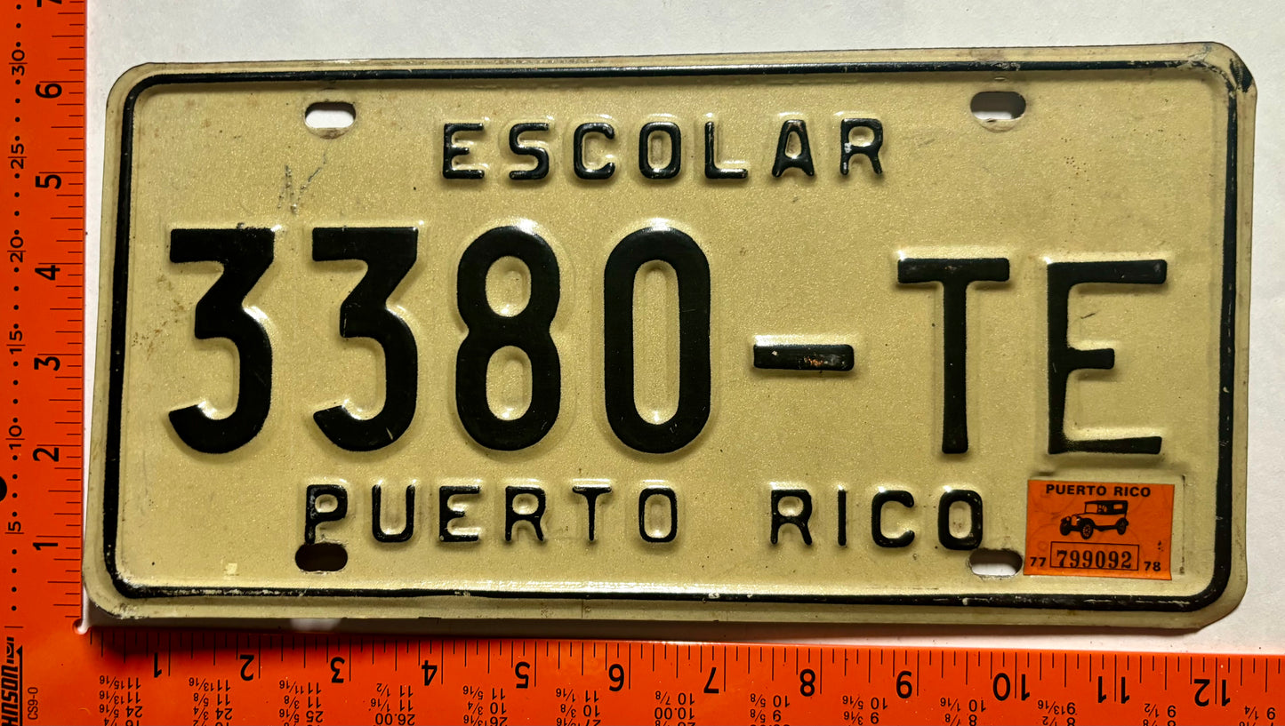 1977/1978 Puerto Rico #3380-TE School Bus License Plate