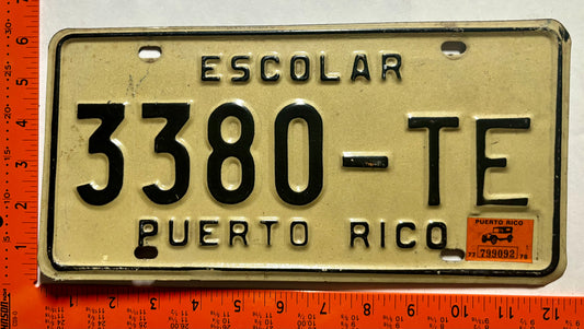1977/1978 Puerto Rico #3380-TE School Bus License Plate