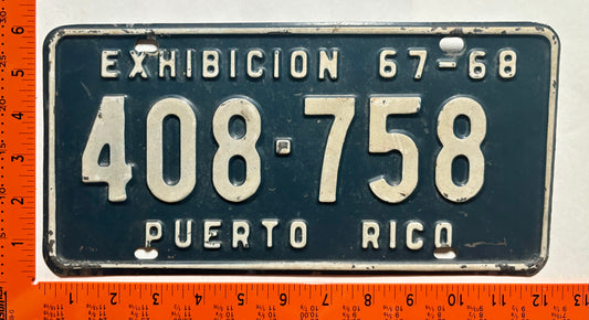 1967/1968 Puerto Rico #408-758 New Car Dealer License Plate