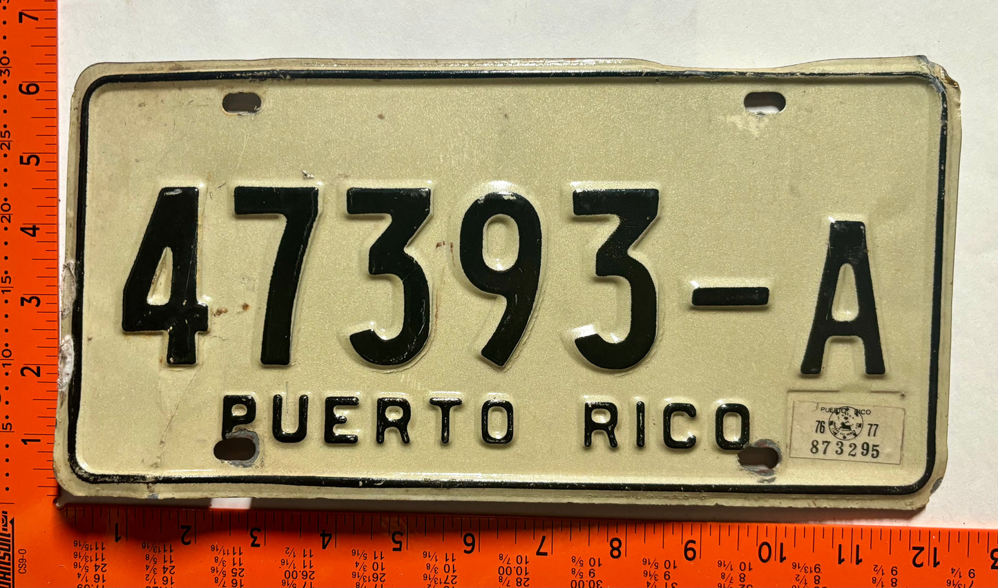 1976/1977 Puerto Rico #47393-A Trailer License Plate