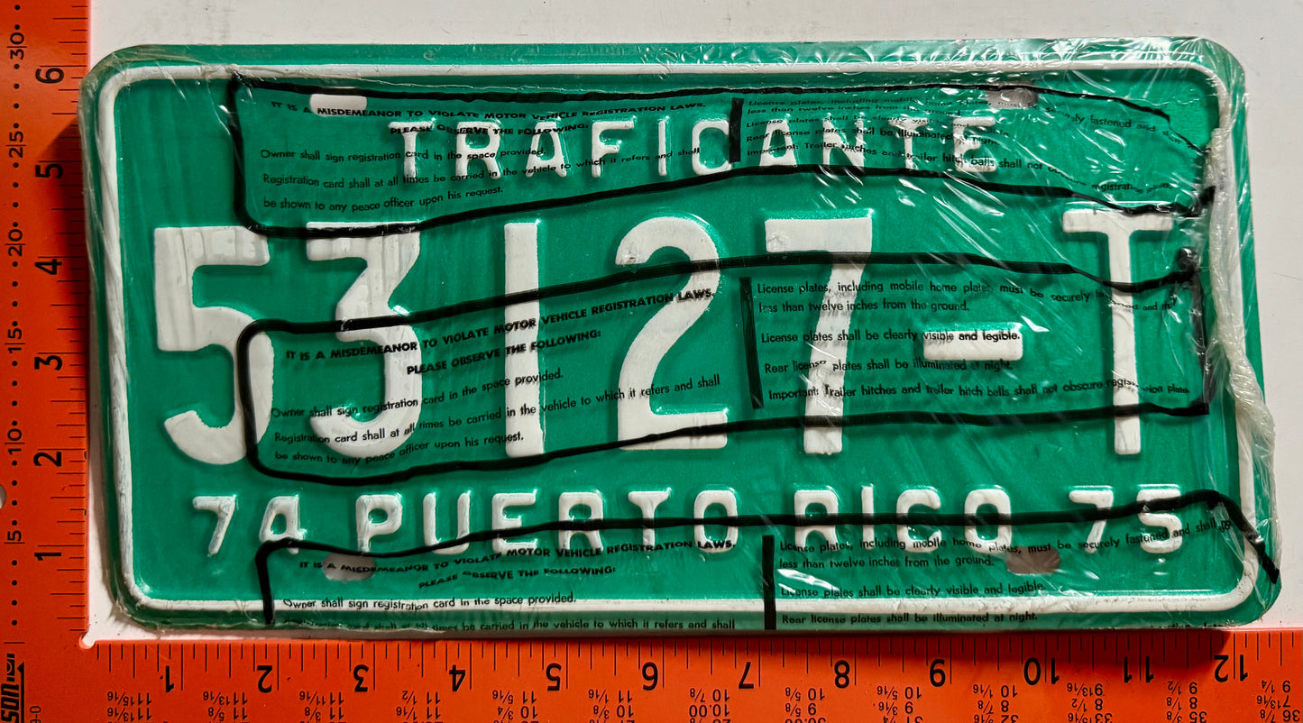 1974/1975 Puerto Rico #53127-T Used Car Dealer License Plate