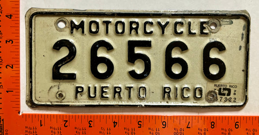 1974-1975 Puerto Rico #26566 Motorcycle License Plate