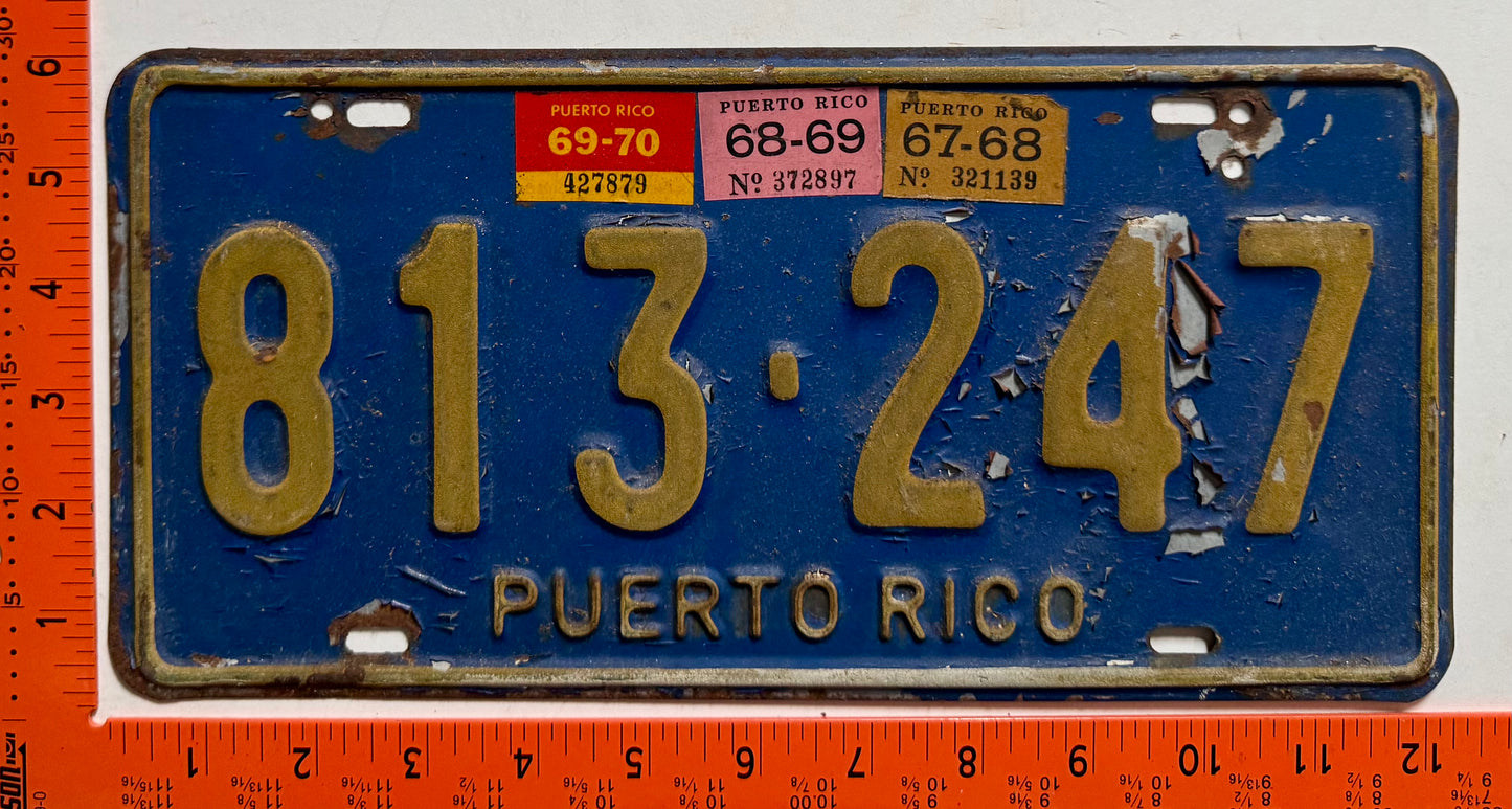 1967-1970 Puerto Rico #813-247 Passenger License Plate