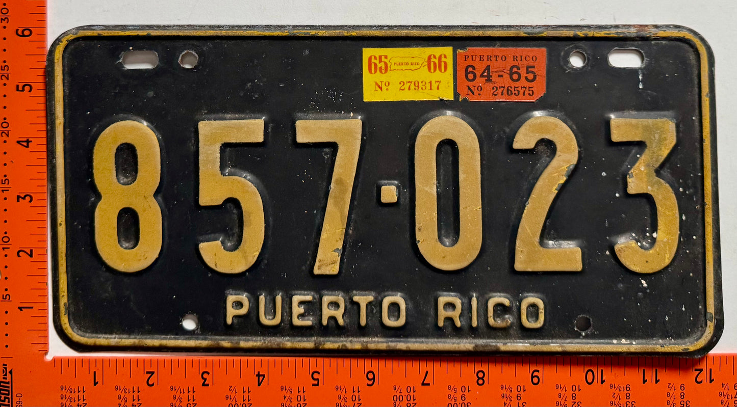 1964-1966 Puerto Rico #857-023 Passenger License Plate