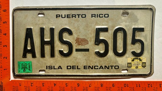 1988-1990 Puerto Rico #AHS-505 Passenger License Plate