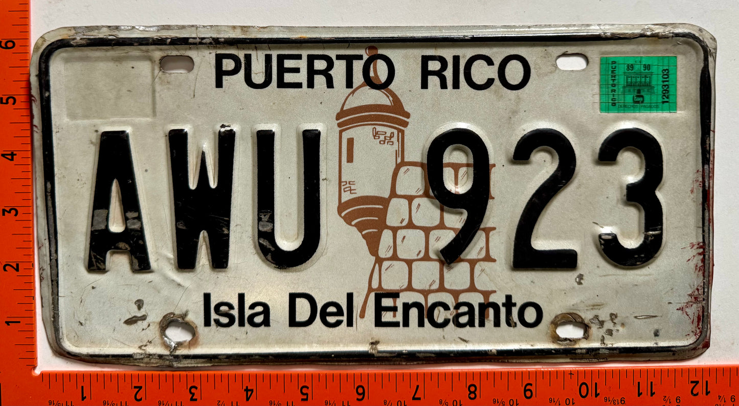 1989/1990 Puerto Rico #AWU 923 Passenger License Plate