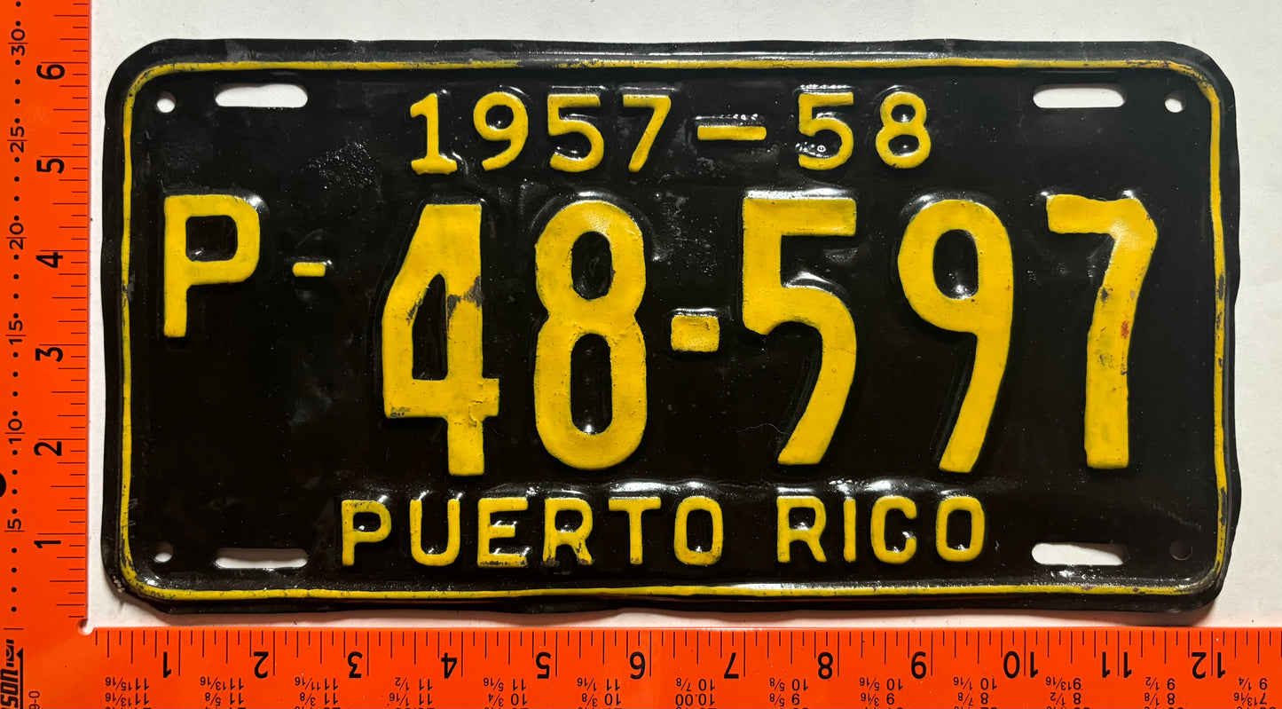 1957/1958 Puerto Rico #P-48-597 Public License Plate (repaint)
