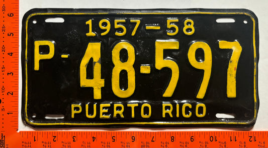 1957/1958 Puerto Rico #P-48-597 Public License Plate (repaint)