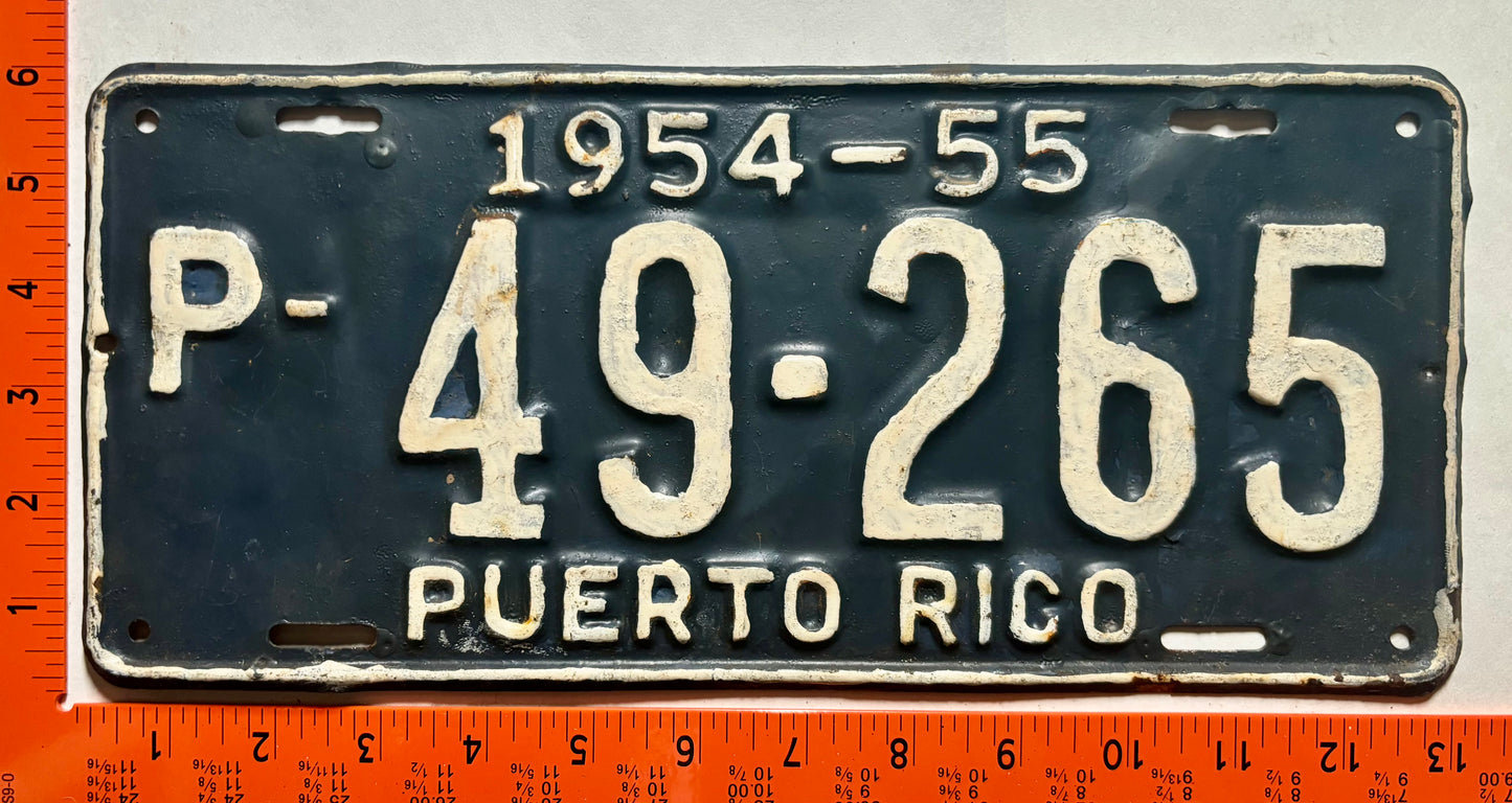1954/1955 Puerto Rico #P-49-265 Public License Plate (repaint)