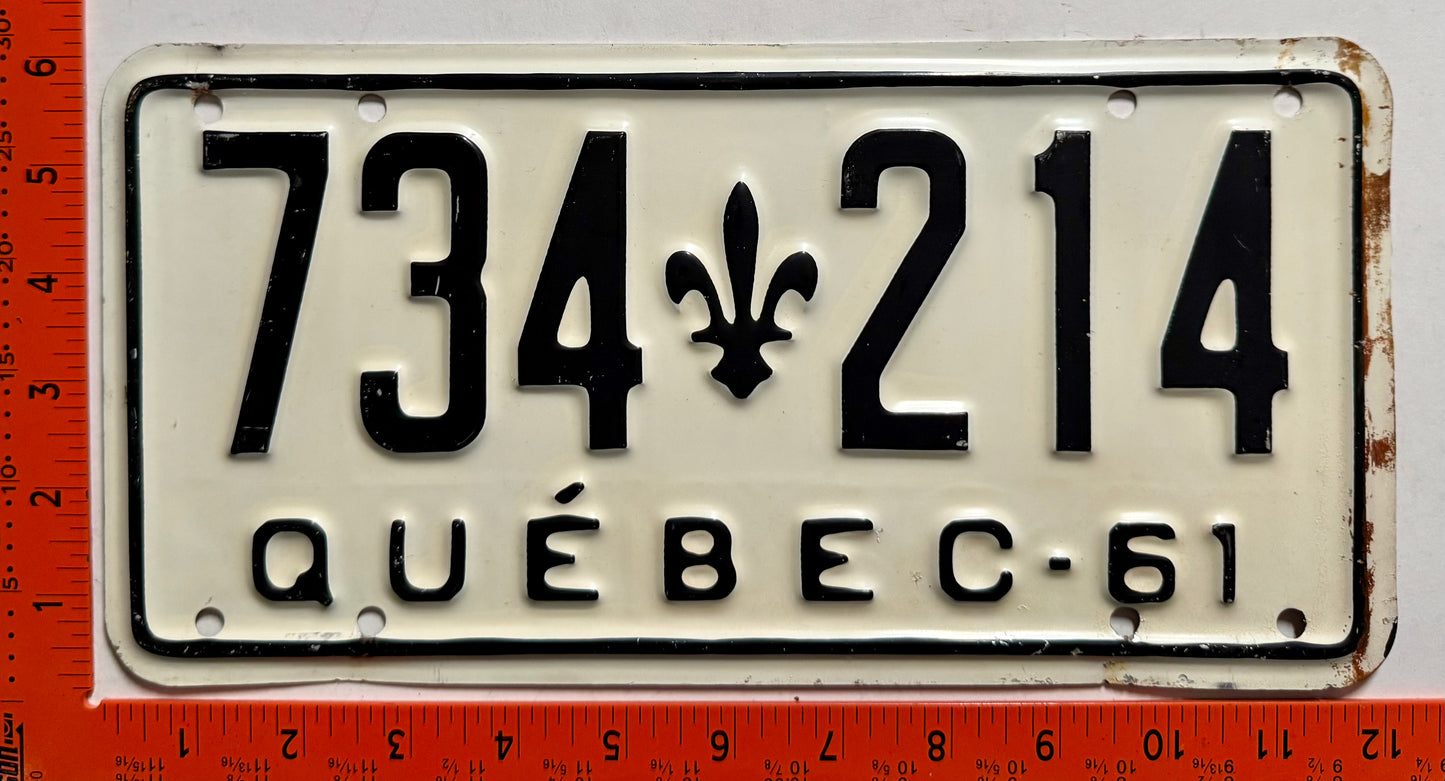 1961 Quebec #734 214 Passenger License Plate