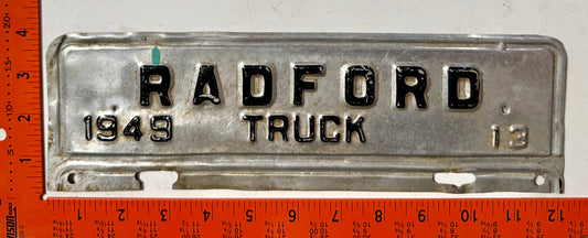 1949 Radford, Virginia #13 Truck License Plate