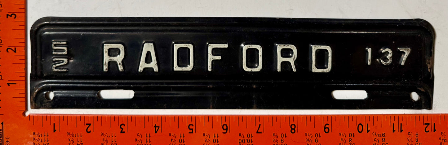 1952 Radford, Virginia #137 License Plate