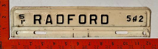 1951 Radford, Virginia #542 License Plate