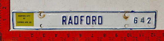 1982/1983 Radford, Virginia #642 License Plate