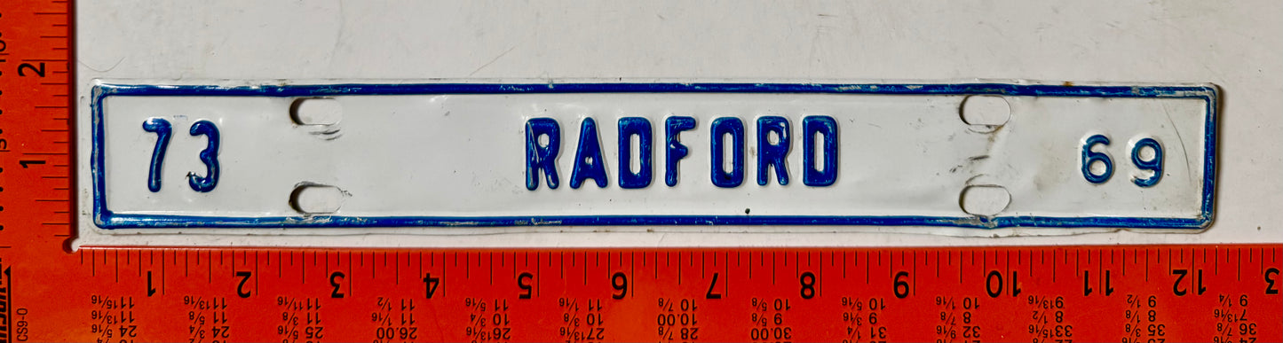1973 Radford, Virginia #69 License Plate