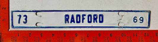 1973 Radford, Virginia #69 License Plate