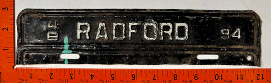 1948 Radford, Virginia #94 License Plate