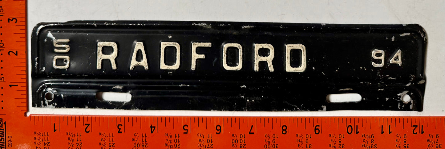 1950 Radford, Virginia #94 License Plate