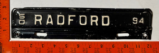 1950 Radford, Virginia #94 License Plate