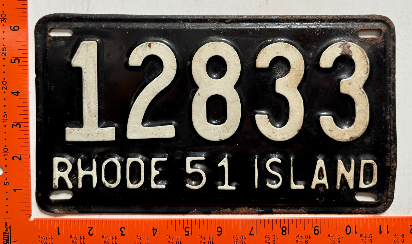 1951 Rhode Island #12833 Passenger License Plate