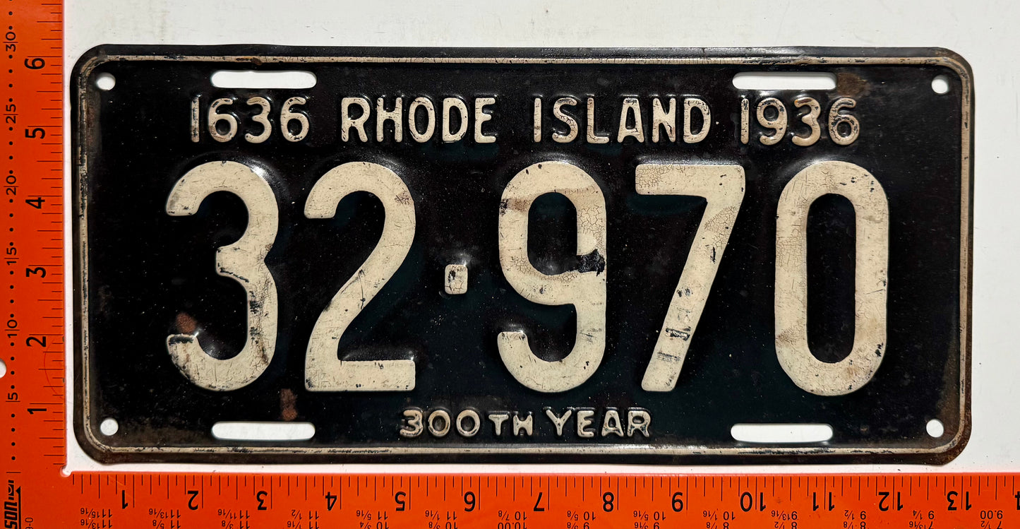 1936 Rhode Island #32-970 Passenger License Plate