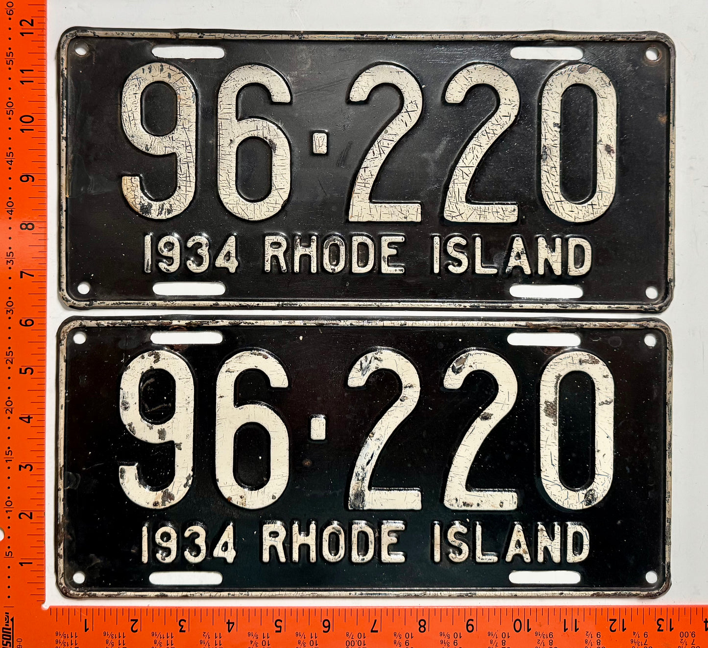 1934 Rhode Island #96-220 Passenger License Plate Pair