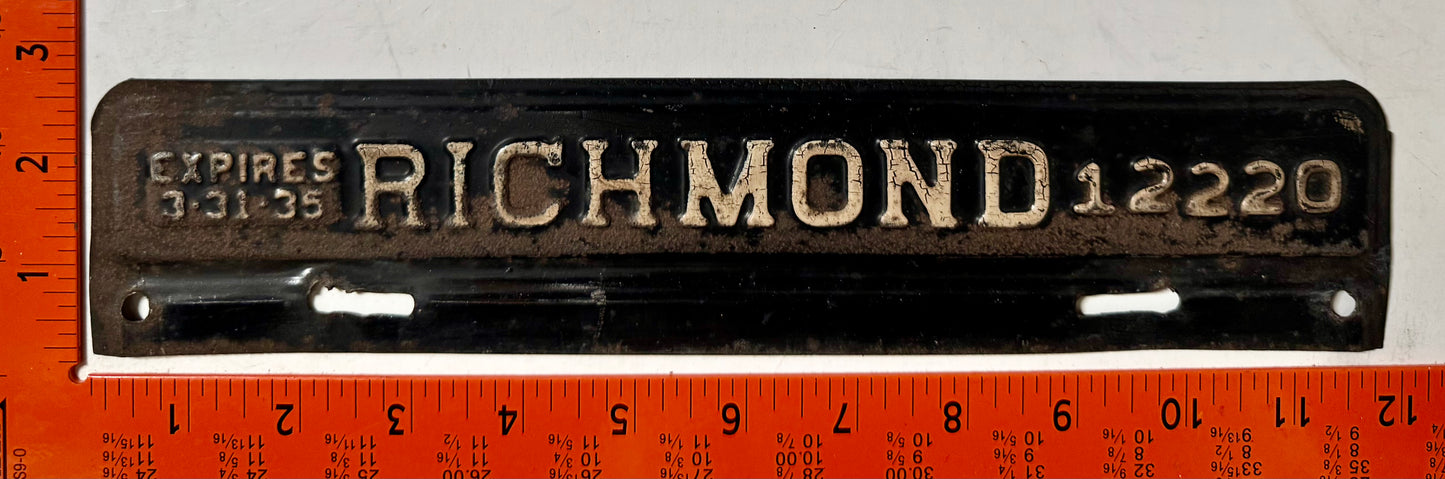 1935 Richmond, Virginia #12220 License Plate