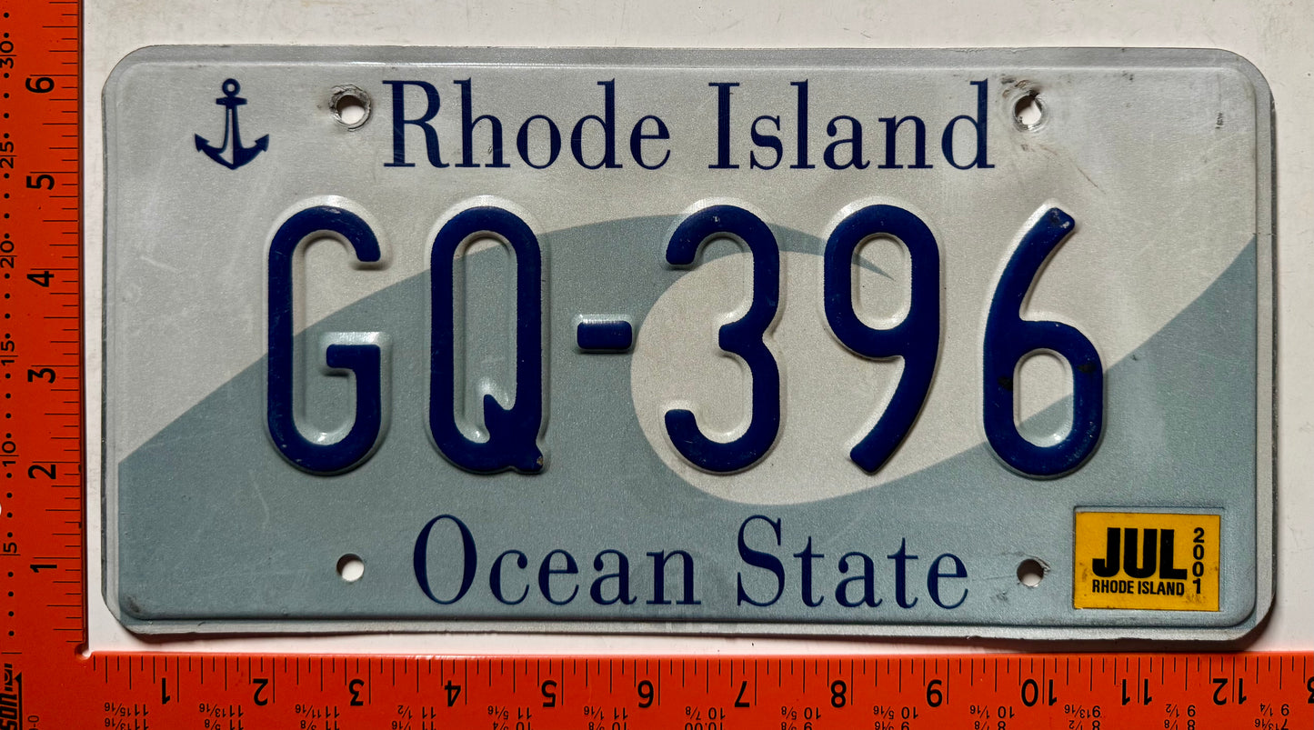 2001 Rhode Island #GQ-396 Passenger License Plate