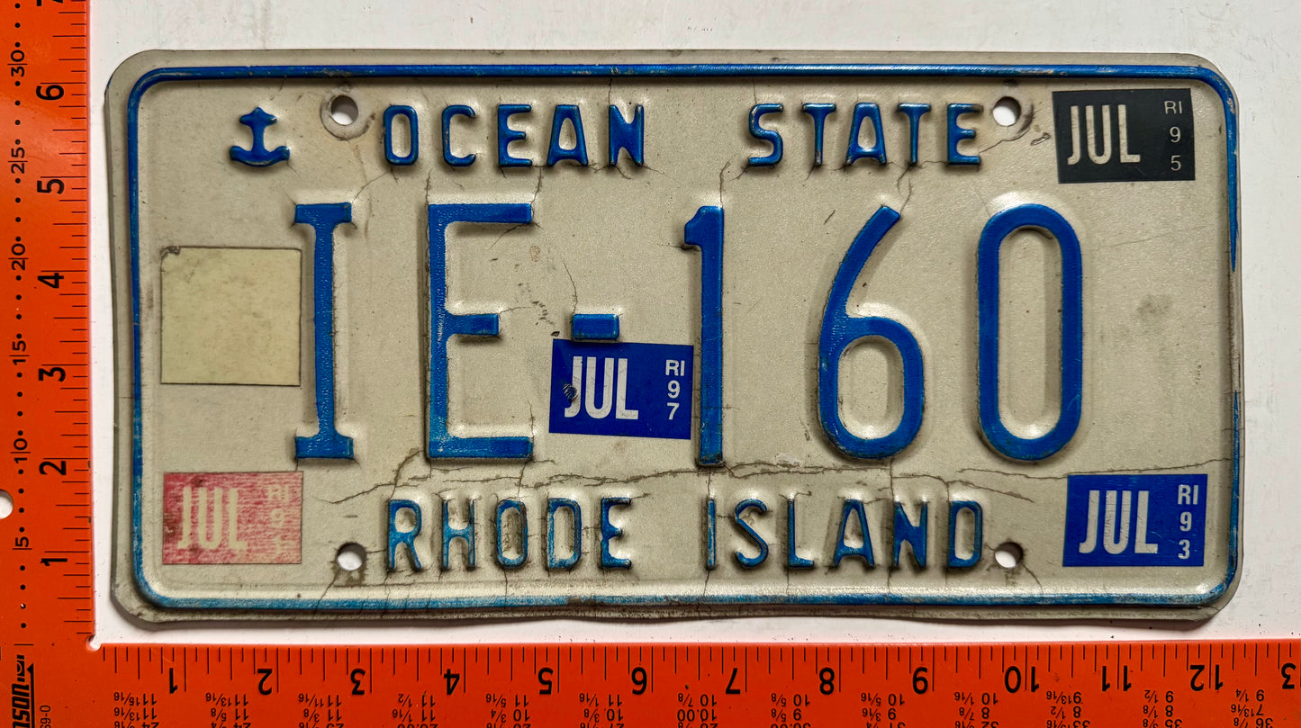 1997 Rhode Island #IE-160 Passenger License Plate
