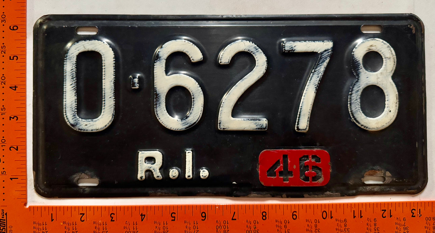 1946 Rhode Island #O-6278 Passenger License Plate
