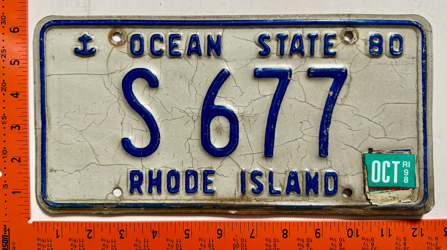 1998 Rhode Island #S 677 Passenger License Plate