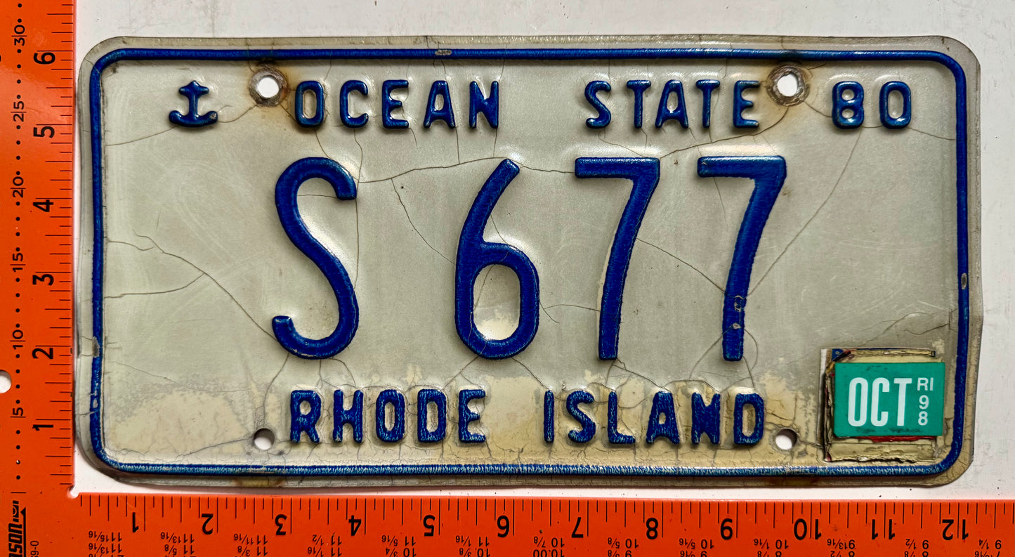 1998 Rhode Island #S 677 Passenger License Plate