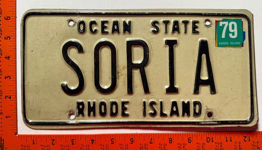 1979 Rhode Island #SORIA Passenger Vanity License Plate