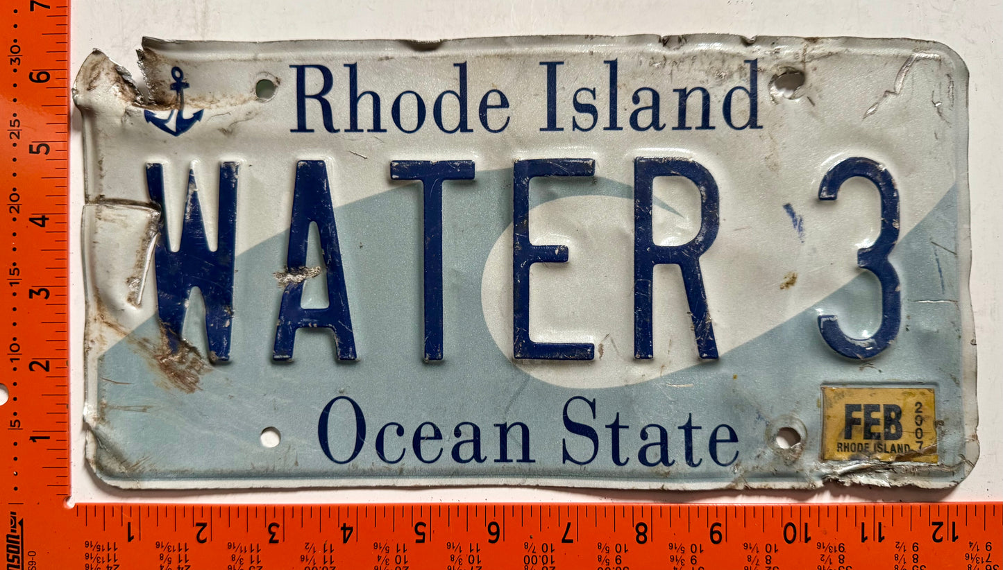 2007 Rhode Island #WATER 3 Passenger Vanity License Plate