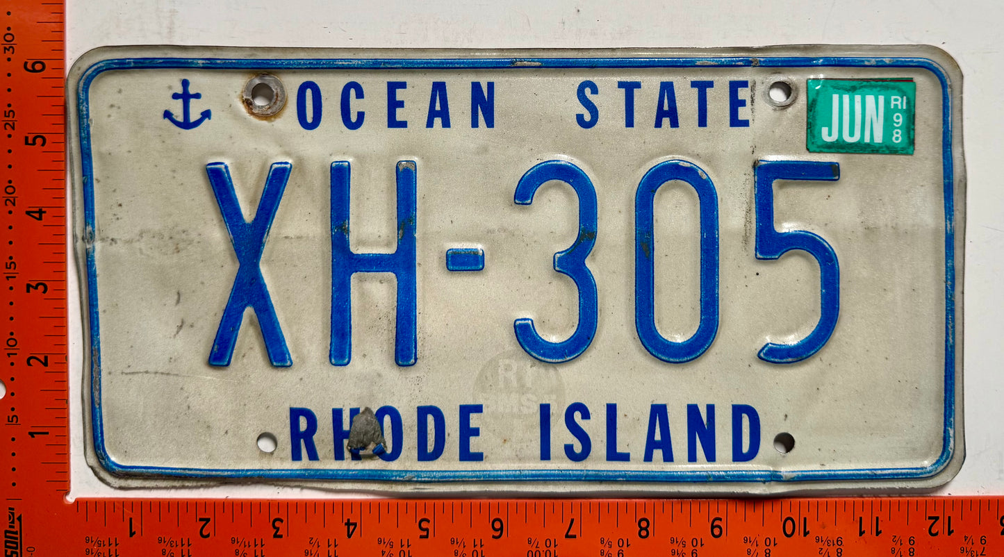 1998 Rhode Island #XH-305 Passenger License Plate
