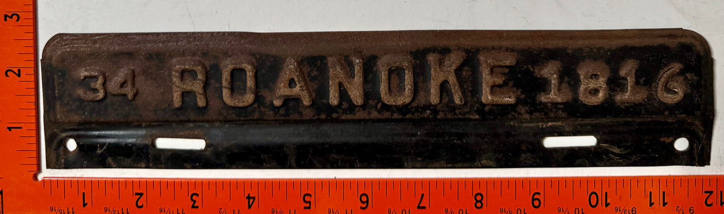 1934 Roanoke, Virginia #1816 License Plate