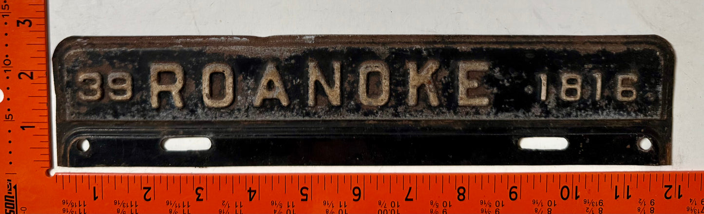 1939 Roanoke, Virginia #1816 License Plate